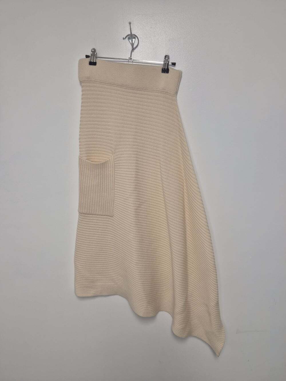 Tibi Origami 100% Merino Wool Ribbed Asymmetric Skirt Cream sz XS